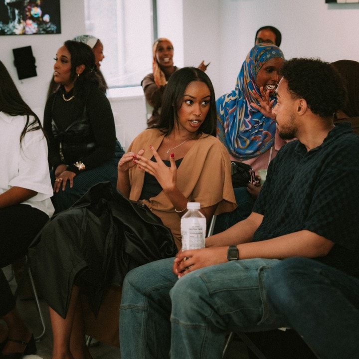 Attendees in conversation